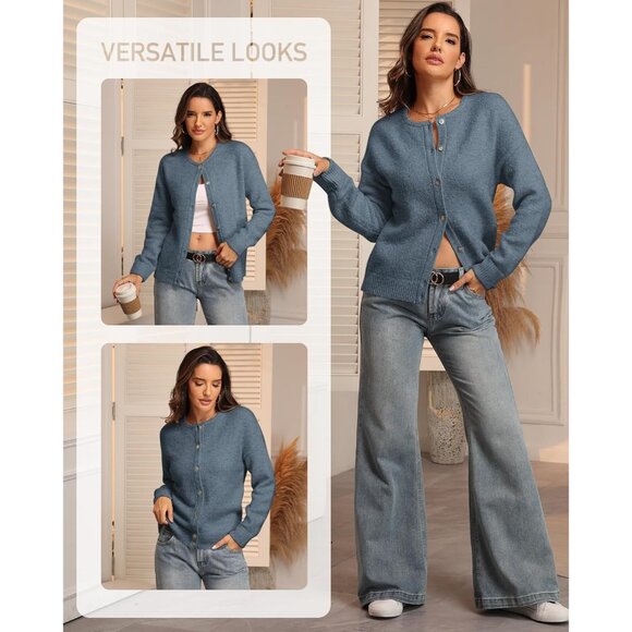 Fall Long Sleeve Cardigans for Women Sweater Fashion Open Front Winter Button Do - Picture 3 of 6